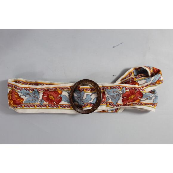 Vintage Floral scarf belt sash coconut buckle up to 36" - Picture 1 of 3